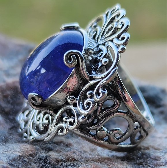 Genuine Tanzanite Sterling Silver Ring - Picture 2 of 5